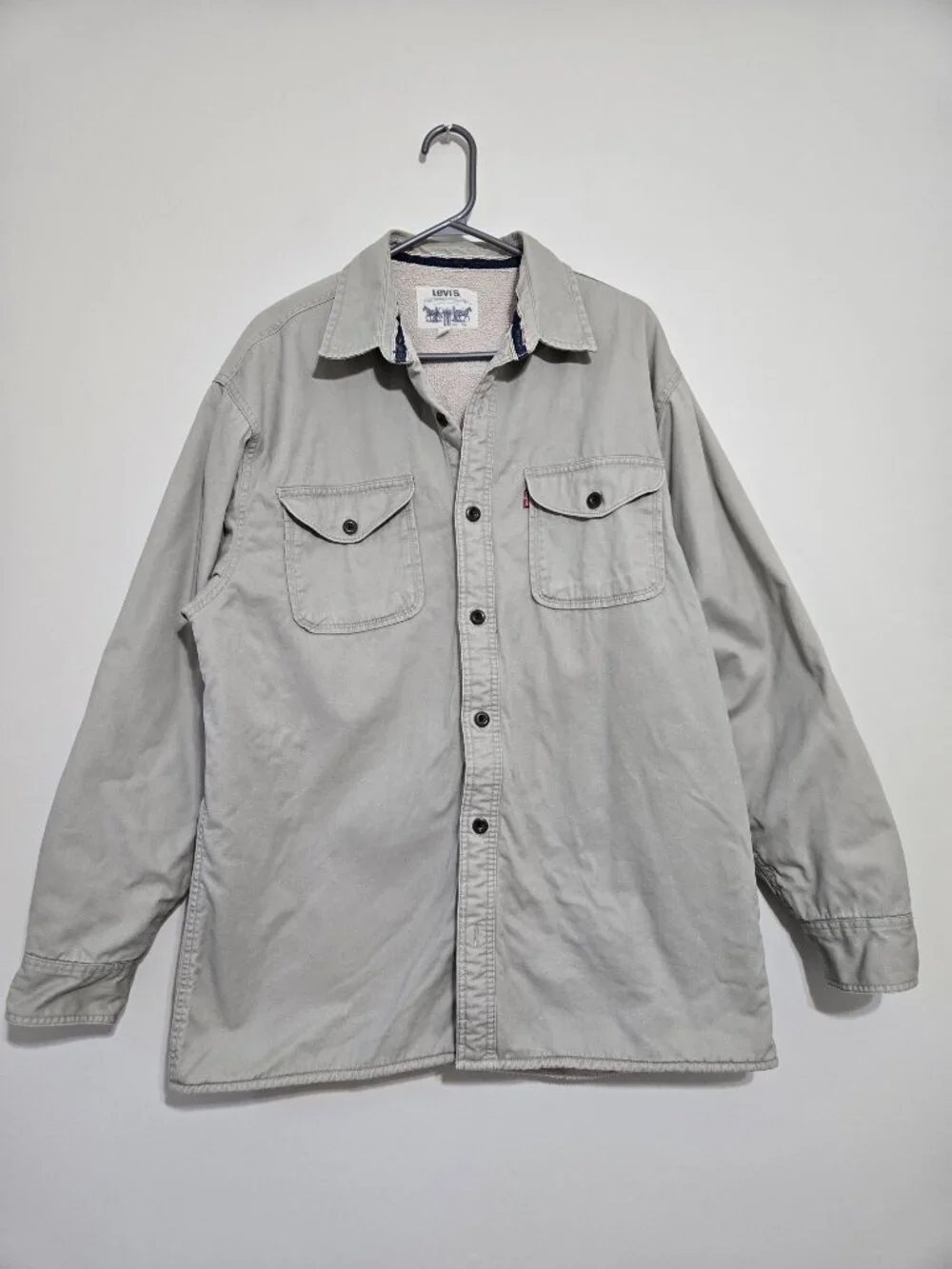 Vintage Y2K Levi's Sherpa Fleece Lined Button Up Shirt Jacket Shacket Mens L Tan